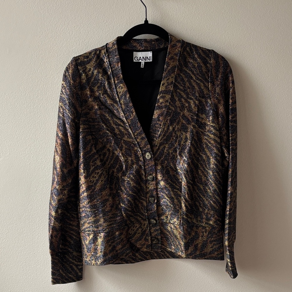 Ganni Women's Shimmering Animal Print Blazer